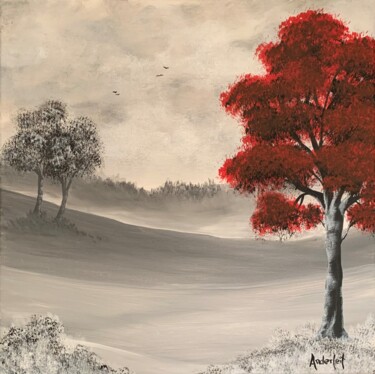 Schilderij getiteld "Red Wintertree" door Jasmin Anderleit, Origineel Kunstwerk, Acryl