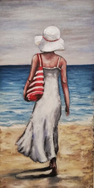Schilderij getiteld "walking at the beach" door Jasmina Vuckovic, Origineel Kunstwerk, Olie
