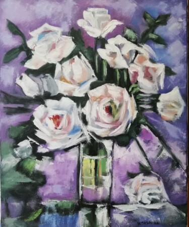 Картина под названием "flowers in a vase" - Jasmina Vuckovic, Подлинное произведение искусства, Масло