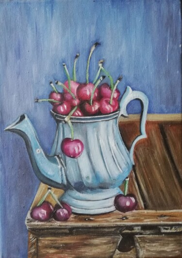 Painting titled "cherries" by Jasmina Vuckovic, Original Artwork, Oil