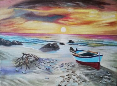 Painting titled "Sunset" by Jasmina Vuckovic, Original Artwork, Oil