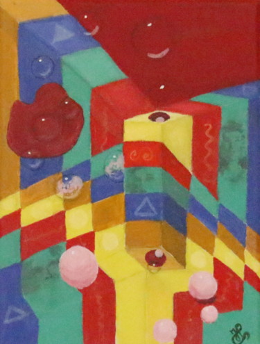 Malerei mit dem Titel "Bubblebox" von Jasmin B. Pront, Original-Kunstwerk, Acryl