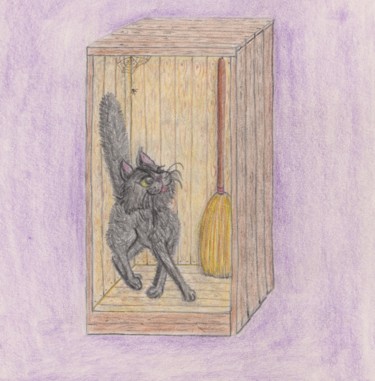 Zeichnungen mit dem Titel "Die Katze hockte im…" von Jasmin B. Pront, Original-Kunstwerk, Bleistift