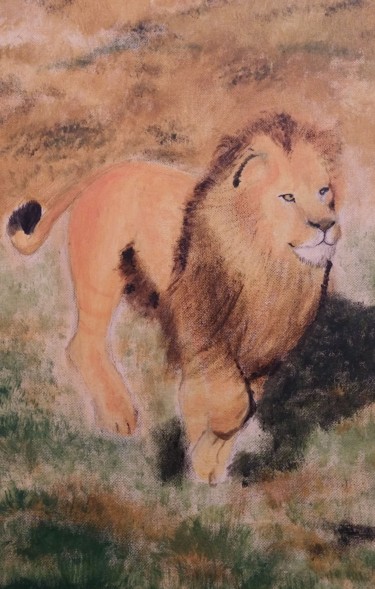 Painting titled "Lion for Lionel" by Jasmin B. Pront, Original Artwork, Acrylic