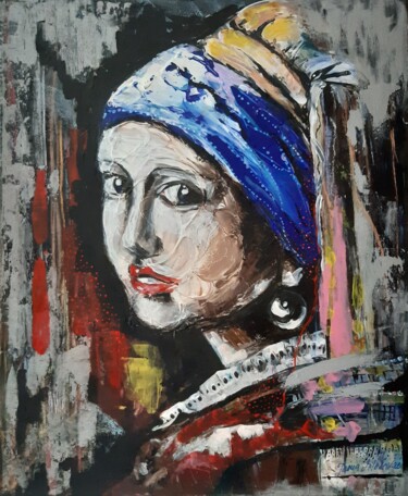 Malerei mit dem Titel "Mädchen mit Perleno…" von Jasna Milosavac, Original-Kunstwerk, Acryl