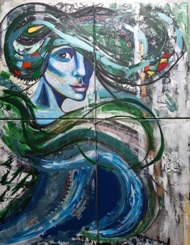 Malerei mit dem Titel "Blue Story" von Jasna Milosavac, Original-Kunstwerk, Acryl