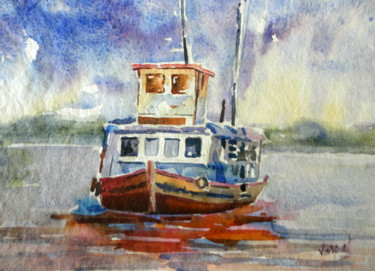 Painting titled "The boat" by Jaspal Singh, Original Artwork, Watercolor