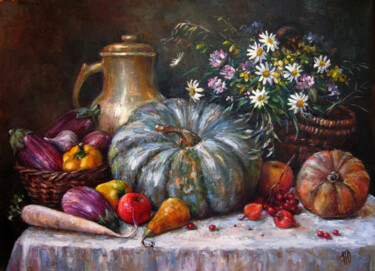 Painting titled "Generous August" by Iuliia Perepelkina, Original Artwork, Oil Mounted on Wood Stretcher frame