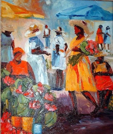 Painting titled "Scène de marché ant…" by Véronique Lancien, Original Artwork