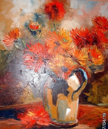 Peinture intitulée "MES DAHLIAS" par Véronique Lancien, Œuvre d'art originale, Huile