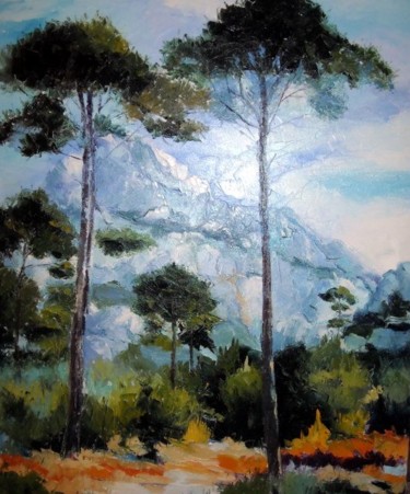 Peinture intitulée "les pins à la Saint…" par Véronique Lancien, Œuvre d'art originale, Huile