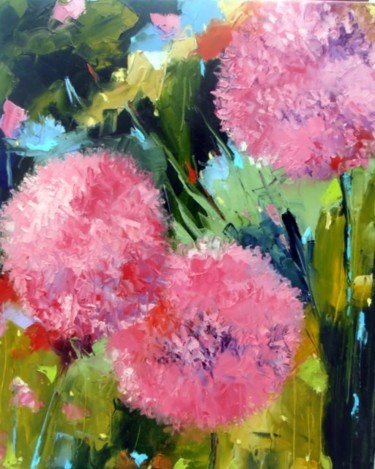 Peinture intitulée "fleurs d'allium" par Véronique Lancien, Œuvre d'art originale