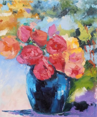 Peinture intitulée "bouquet de roses" par Véronique Lancien, Œuvre d'art originale