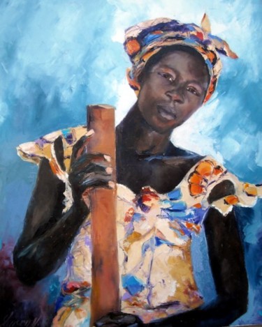 Painting titled "JEUNE AFRICAINE A L…" by Véronique Lancien, Original Artwork