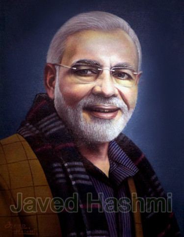 Painting titled "Narendra Modi Oil P…" by Javed Hashmi, Original Artwork, Oil