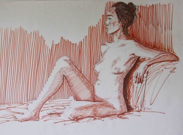 Desnudo con rotulador rojo Dessin intitulée "Desnudo con rotulad…" par Javier Ipiña, Œuvre d'art originale, Marqueur