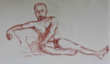Desnudo con rotulador rojo 9 Dessin intitulée "Desnudo con rotulad…" par Javier Ipiña, Œuvre d'art originale, Marqueur