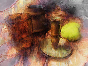 Arte digital titulada "Bodegón con manzana…" por Javier Diaz, Obra de arte original, Fotografía manipulada