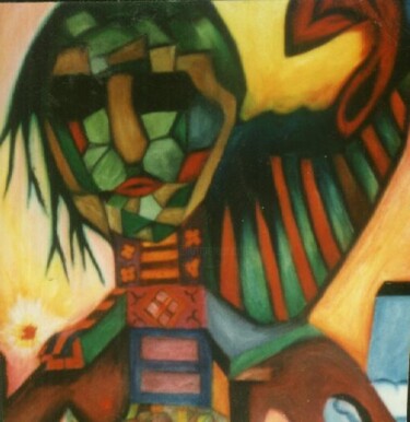Painting titled "Shaman's face" by Javier Galan, Original Artwork, Oil