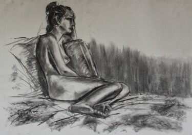 Desenho intitulada "Desnudo carboncillo…" por Javier Ipiña, Obras de arte originais, Grafite