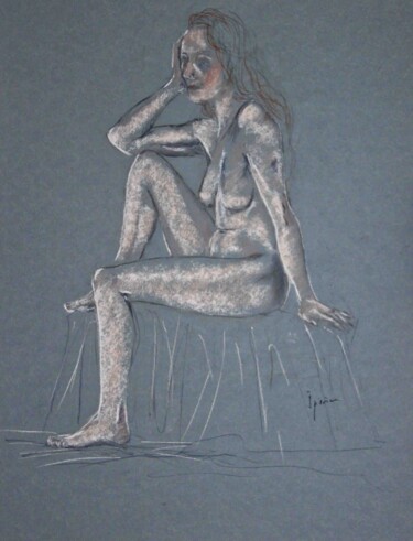 Dibujo titulada "Desnudo pastel 5" por Javier Ipiña, Obra de arte original, Pastel
