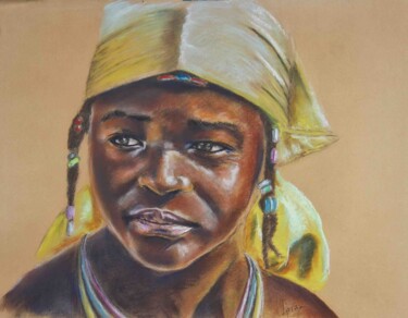 Disegno intitolato "Joven africana. Nam…" da Javier Ipiña, Opera d'arte originale, Pastello