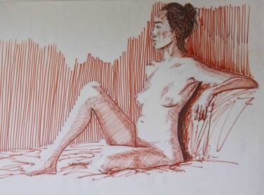 Disegno intitolato "Desnudo con rotulad…" da Javier Ipiña, Opera d'arte originale, Pennarello