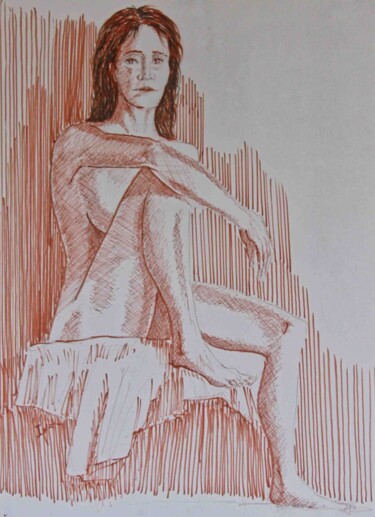 Disegno intitolato "Desnudo con rotulad…" da Javier Ipiña, Opera d'arte originale, Pennarello