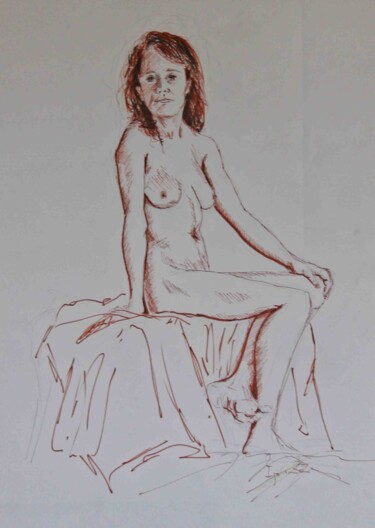 Disegno intitolato "Desnudo con rotulad…" da Javier Ipiña, Opera d'arte originale, Pennarello