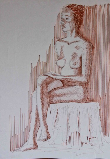 Disegno intitolato "Desnudo con rotulad…" da Javier Ipiña, Opera d'arte originale, Pennarello