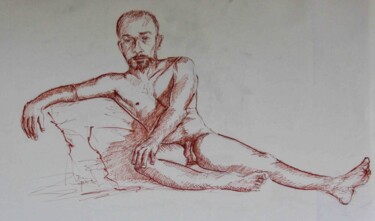 Disegno intitolato "Desnudo con rotulad…" da Javier Ipiña, Opera d'arte originale, Pennarello