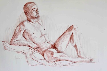 Desenho intitulada "Desnudo con rotulad…" por Javier Ipiña, Obras de arte originais, Marcador