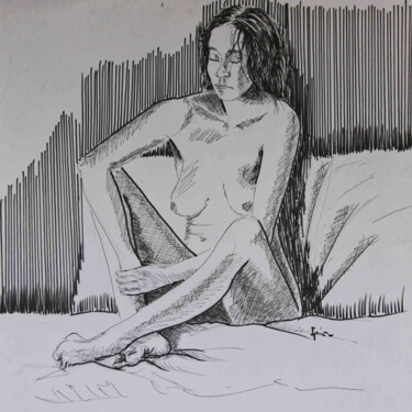 Desenho intitulada "Desnudo con rotulad…" por Javier Ipiña, Obras de arte originais, Marcador