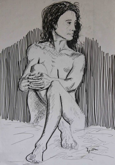 Dessin intitulée "Desnudo con rotulad…" par Javier Ipiña, Œuvre d'art originale, Marqueur