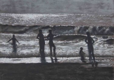 Dibujo titulada "En la playa. Contra…" por Javier Ipiña, Obra de arte original, Pastel