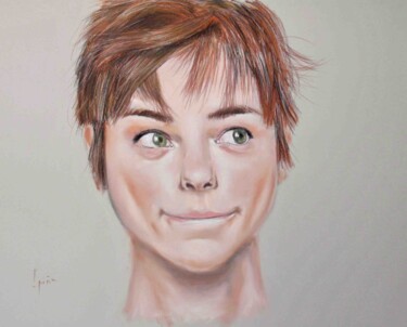 Drawing titled "Retrato desconocida" by Javier Ipiña, Original Artwork, Pastel