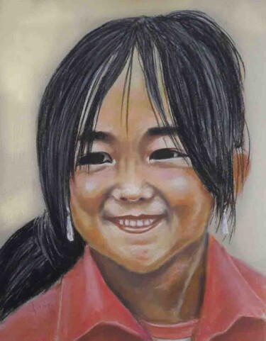 Drawing titled "Niña vietnamita 2" by Javier Ipiña, Original Artwork, Pastel