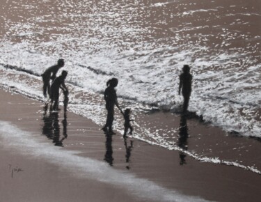 Dessin intitulée "Playa contraluz" par Javier Ipiña, Œuvre d'art originale, Pastel