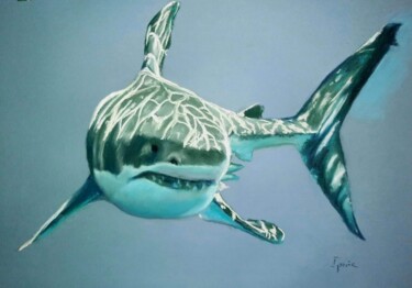Dibujo titulada "Tiburón" por Javier Ipiña, Obra de arte original, Pastel