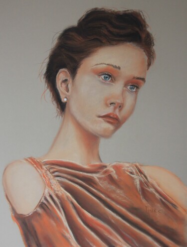 Drawing titled "Retrato desconocida…" by Javier Ipiña, Original Artwork, Pastel