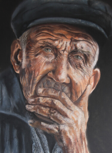 Desenho intitulada "Anciano" por Javier Ipiña, Obras de arte originais, Pastel
