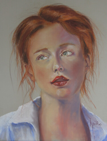 Zeichnungen mit dem Titel "Chica pelirroja" von Javier Ipiña, Original-Kunstwerk, Pastell