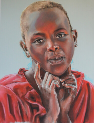 Desenho intitulada "Niña Kenyata" por Javier Ipiña, Obras de arte originais, Pastel