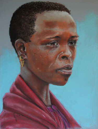 Disegno intitolato "Mujer Masa. Tanzania" da Javier Ipiña, Opera d'arte originale, Pastello