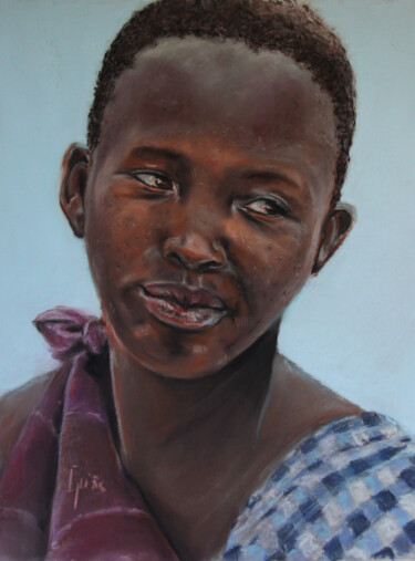 Desenho intitulada "Joven Masai. Tanzan…" por Javier Ipiña, Obras de arte originais, Pastel