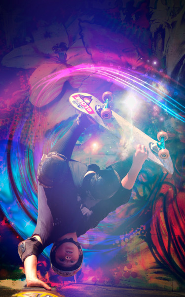Skater Photo Manipulation Artwork │ Photoshop Art Design Arts numériques intitulée "Skater Photo Manipu…" par Doux Rosiette (Royalty Free Stock), Œuvre d'art originale, Photo montage