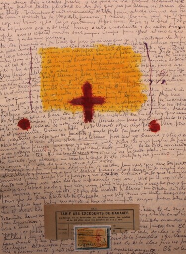 Κολάζ με τίτλο "Carta a Paloma" από Javier Vega, Αυθεντικά έργα τέχνης, Κολάζ Τοποθετήθηκε στο Χαρτόνι