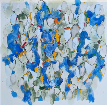 Malerei mit dem Titel "Tres azules" von Javier Vega, Original-Kunstwerk, Acryl