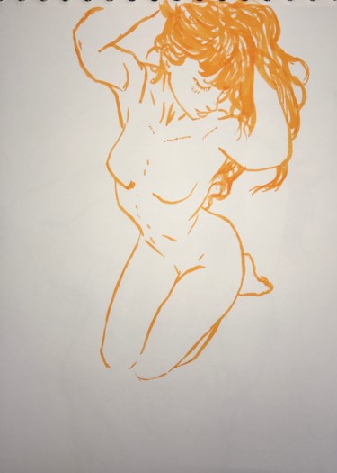 Zeichnungen mit dem Titel "Orange Girl" von Jawad Belrali, Original-Kunstwerk, Marker