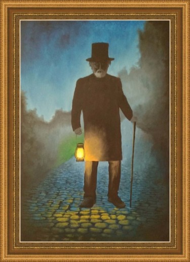 Painting titled "Old man with lantern" by Murad Jawed, Original Artwork, Oil